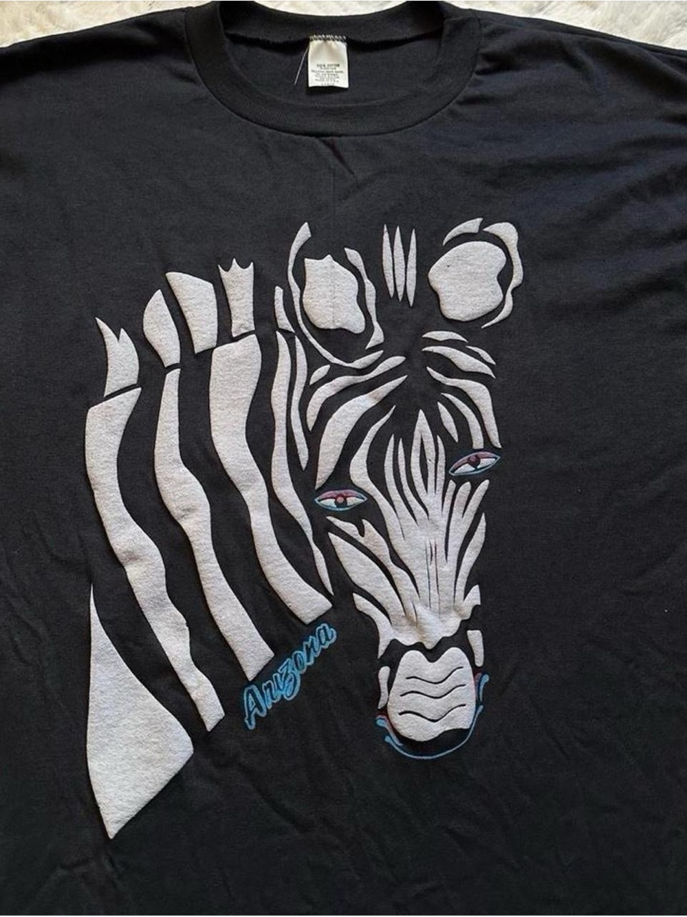 Vintage 1990s Black Zebra Graphic Tee with Arizona Accent Mens large